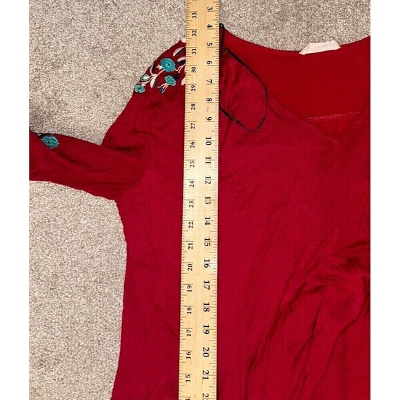 Alter’d State Womens Large Red Embroidered Boho‎ Bell Sleeve Tunic Dress - Picture 7 of 8
